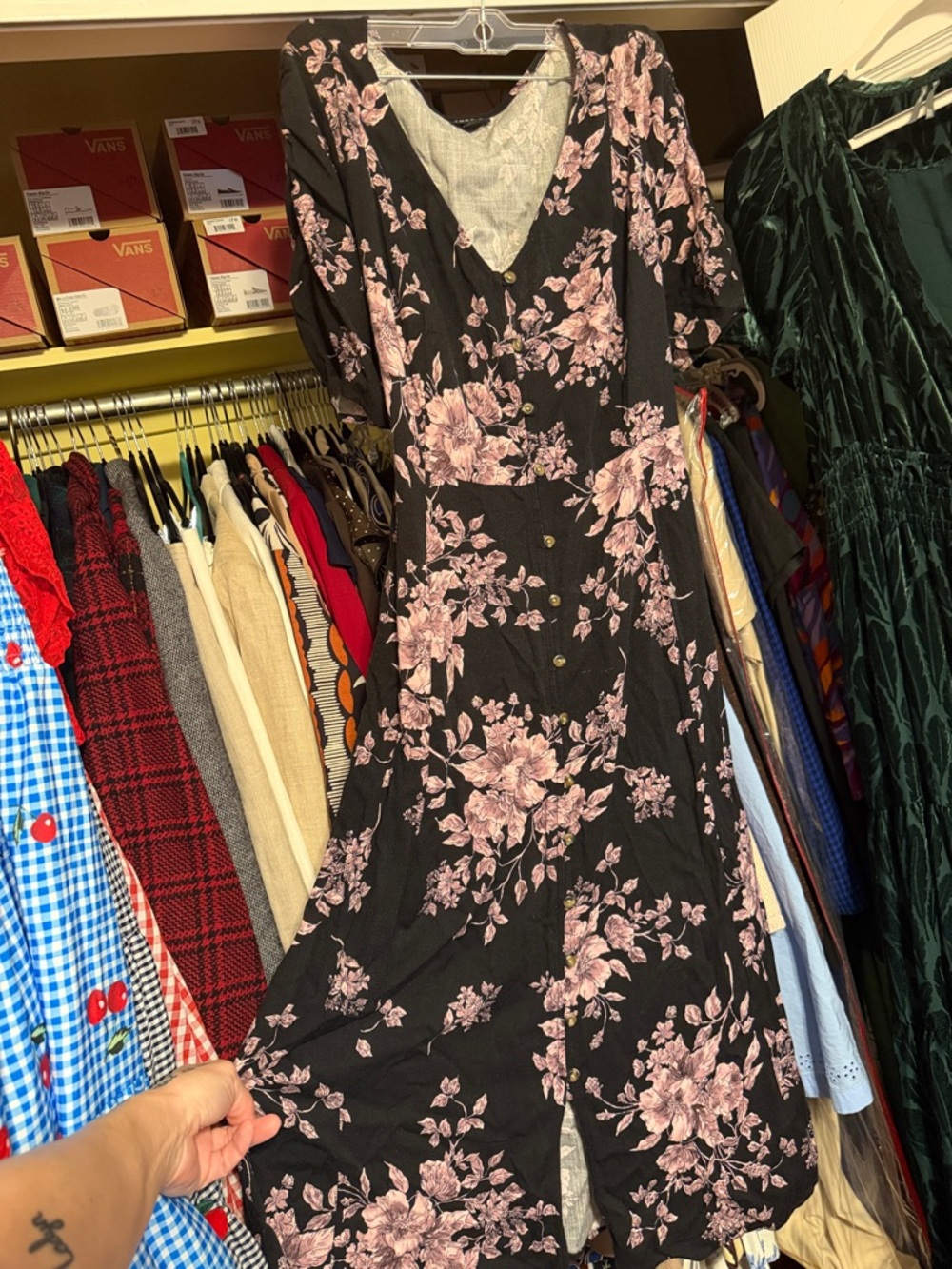 torrid Black Midi Dress with Dusty Purple Floral Print